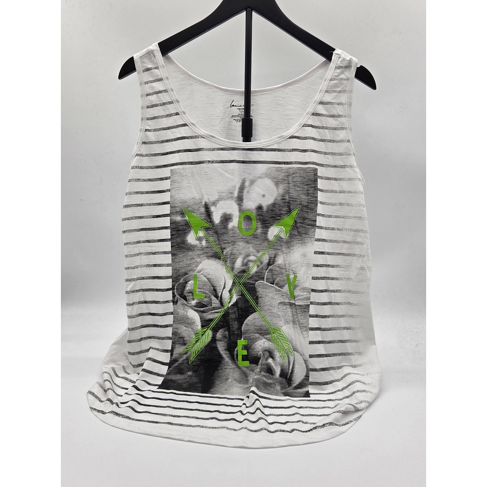 Lane Bryant Women's 14/16 White Striped Love Graphic Cotton Tank Top 101-437
